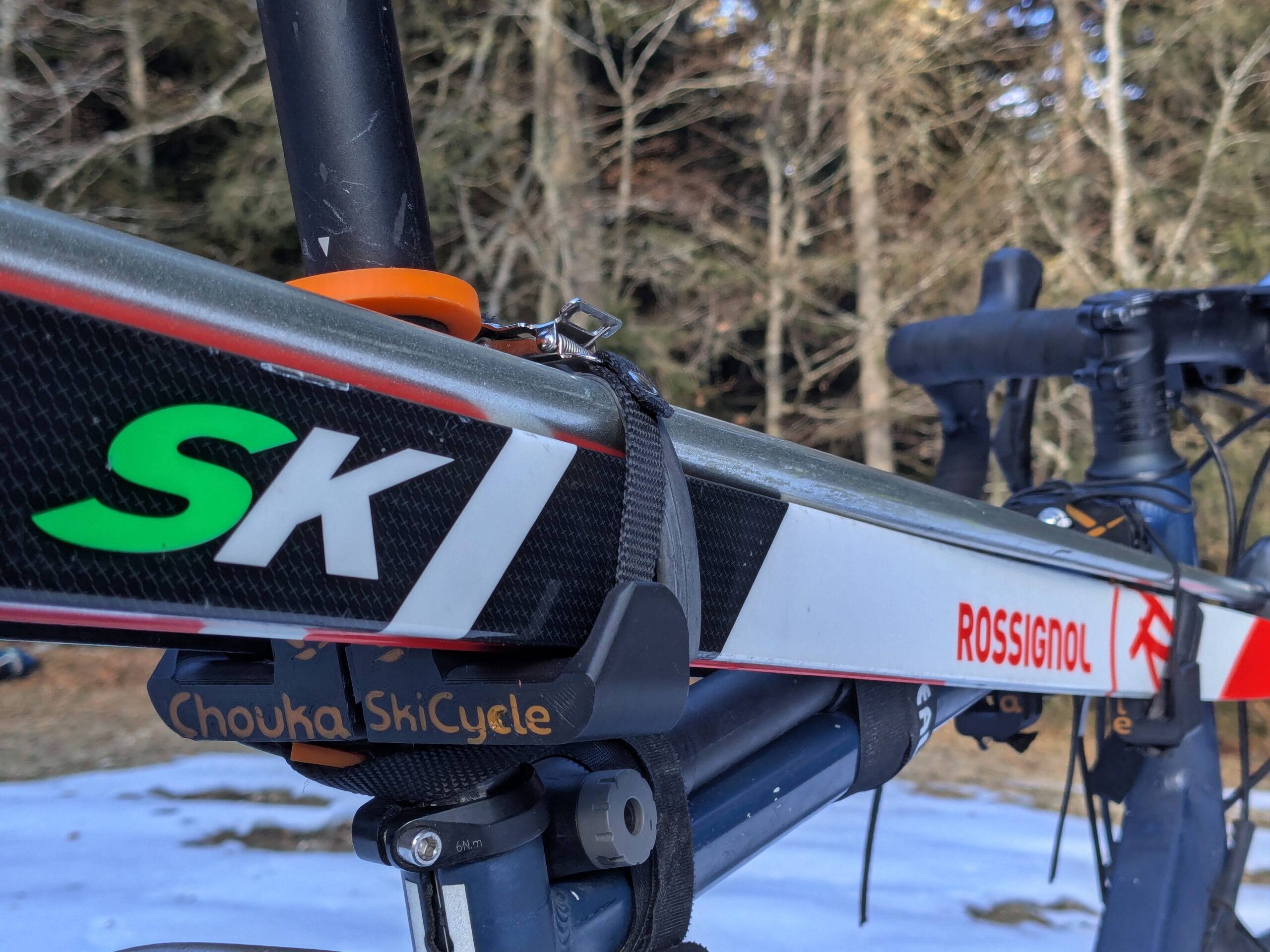 Cross-country skis on road bike